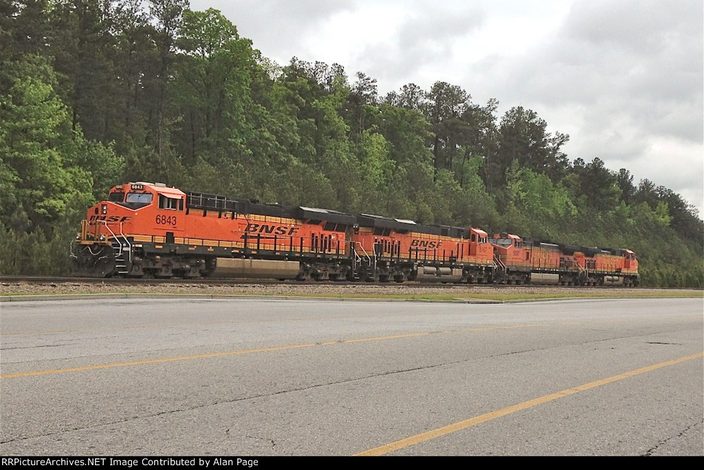 BNSF 6843 leads 8167 and 5097 in a quartet of units